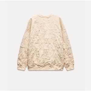Zara Wrinkled Beige Sweatshirt Pullover Crewneck Long Sleeve Size Small‎
